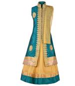Golden Plain Art Silk Stitched Kids Lehenga Choli