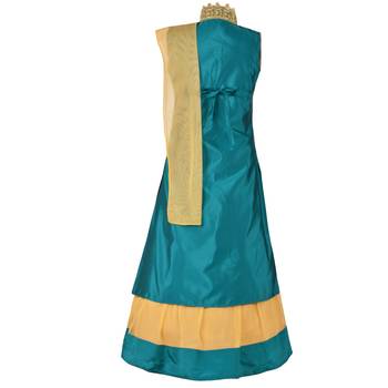 Golden Plain Art Silk Stitched Kids Lehenga Choli 2