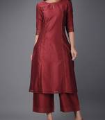 Maroon plain chanderi long kurti with palazzo