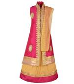 Golden Plain Art Silk Stitched Kids Lehenga Choli