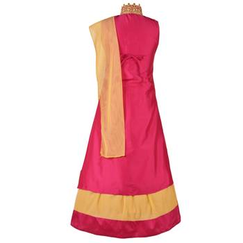 Golden Plain Art Silk Stitched Kids Lehenga Choli 2