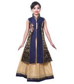 Fawn Plain Art Silk Stitched Kids Lehenga Choli