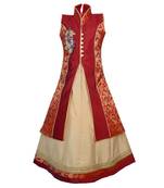 Fawn Plain Art Silk Stitched Kids Lehenga Choli