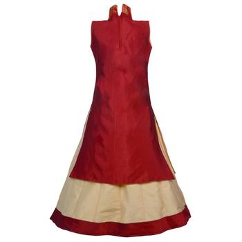 Fawn Plain Art Silk Stitched Kids Lehenga Choli 4