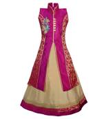 Fawn Plain Art Silk Stitched Kids Lehenga Choli