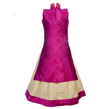 Fawn Plain Art Silk Stitched Kids Lehenga Choli 4