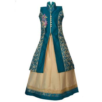 Fawn Plain Art Silk Stitched Kids Lehenga Choli 1