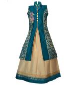 Fawn Plain Art Silk Stitched Kids Lehenga Choli