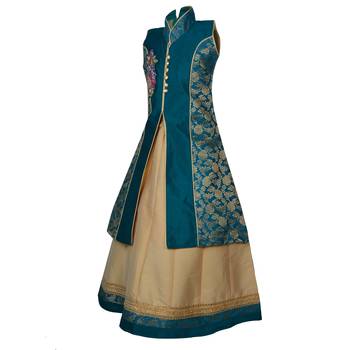 Fawn Plain Art Silk Stitched Kids Lehenga Choli 2