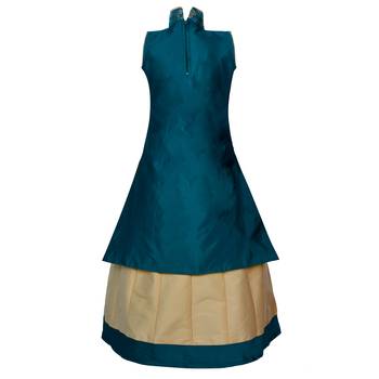 Fawn Plain Art Silk Stitched Kids Lehenga Choli 3