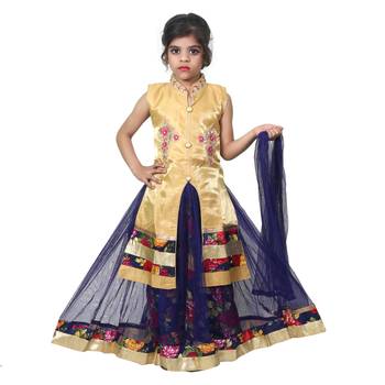 Multicolor Printed Art Silk Stitched Kids Lehenga Choli 1