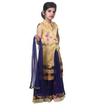 Multicolor Printed Art Silk Stitched Kids Lehenga Choli 3