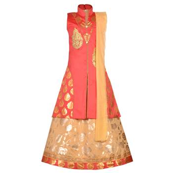 Gold Printed Art Silk Stitched Kids Lehenga Choli 1