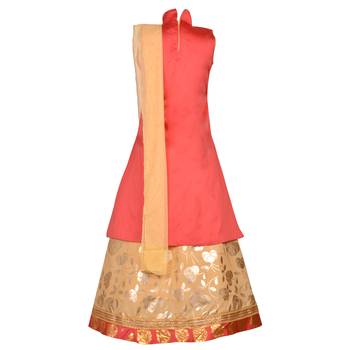 Gold Printed Art Silk Stitched Kids Lehenga Choli 2