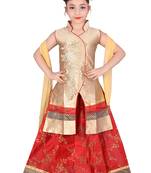 Red Printed Dupion Silk Stitched Kids Lehenga Choli