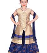Blue Printed Dupion Silk Stitched Kids Lehenga Choli