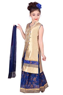 Blue Printed Dupion Silk Stitched Kids Lehenga Choli 2