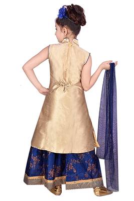 Blue Printed Dupion Silk Stitched Kids Lehenga Choli 3