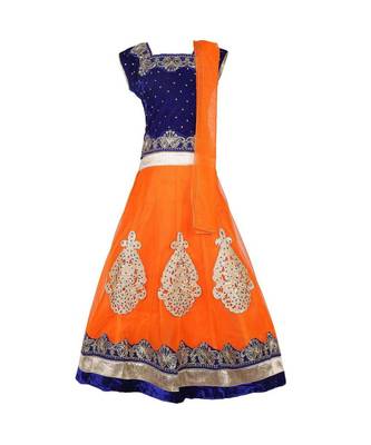 Orange Embroidered Net Stitched Kids Lehenga Choli 1