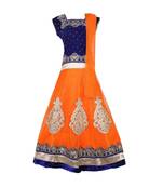 Orange Embroidered Net Stitched Kids Lehenga Choli