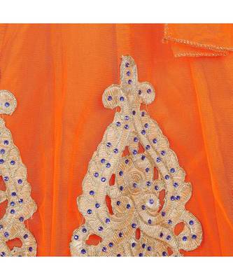 Orange Embroidered Net Stitched Kids Lehenga Choli 4