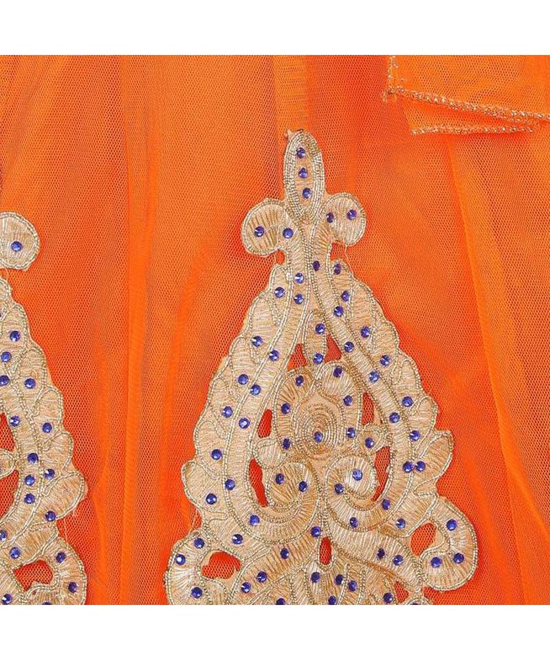 Orange Embroidered Net Stitched Kids Lehenga Choli