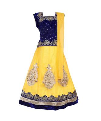 Yellow Embroidered Net Stitched Kids Lehenga Choli 1