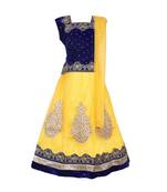 Yellow Embroidered Net Stitched Kids Lehenga Choli