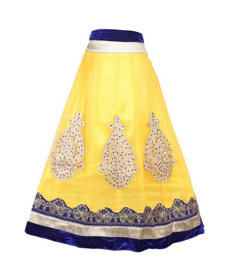 Yellow Embroidered Net Stitched Kids Lehenga Choli