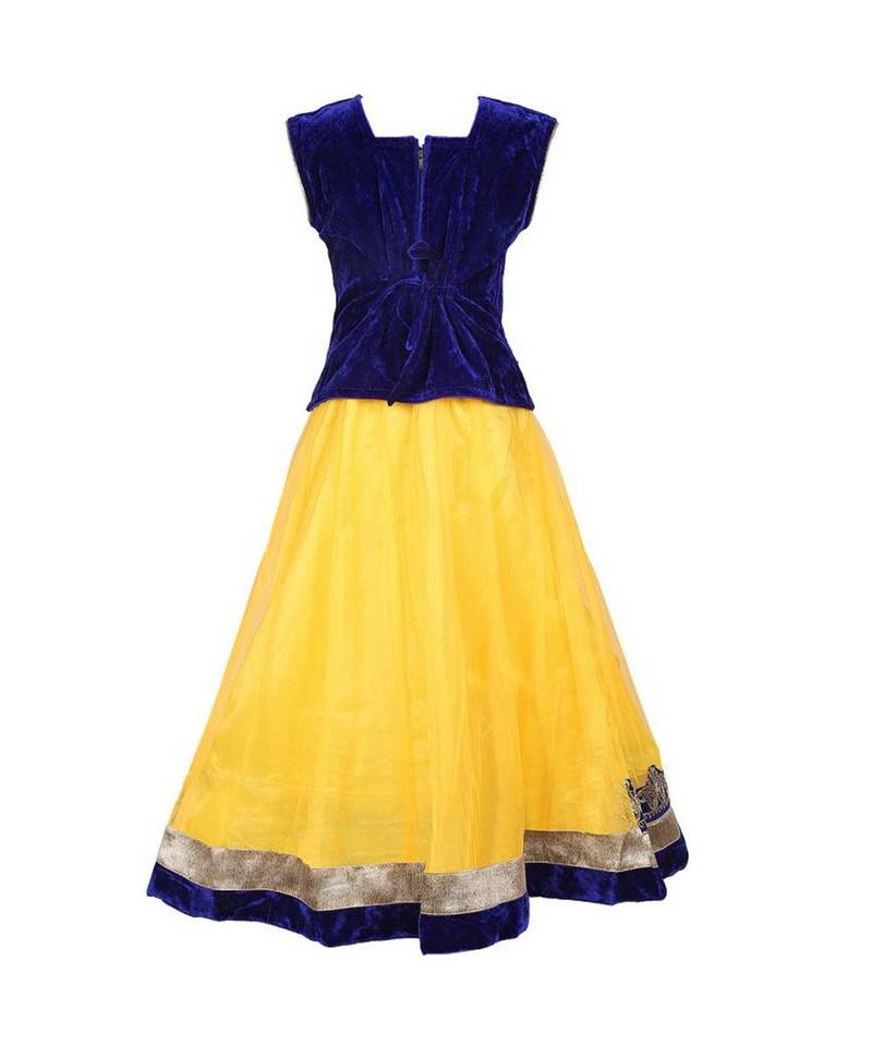 Yellow Embroidered Net Stitched Kids Lehenga Choli
