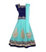 Turquoise Embroidered Net Stitched Kids Lehenga Choli