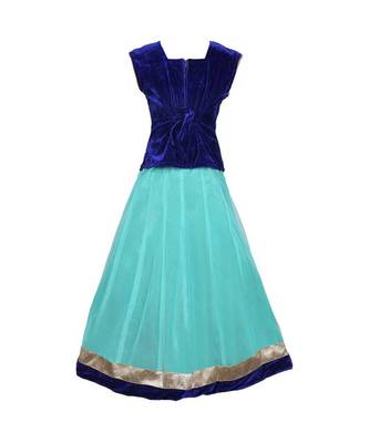 Turquoise Embroidered Net Stitched Kids Lehenga Choli 4