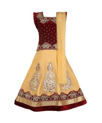 Beige Embroidered Net Stitched Kids Lehenga Choli 1