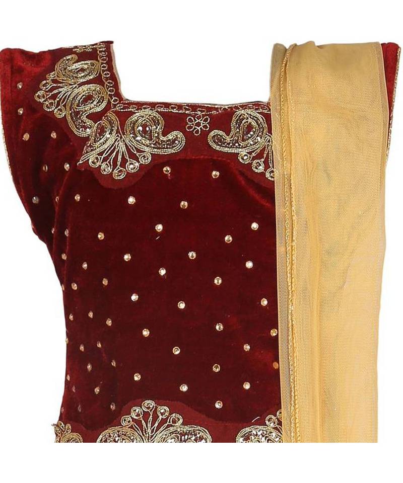 Beige Embroidered Net Stitched Kids Lehenga Choli