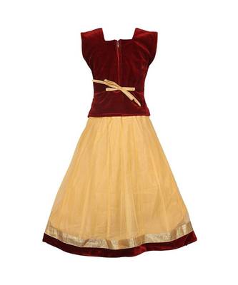 Beige Embroidered Net Stitched Kids Lehenga Choli 4
