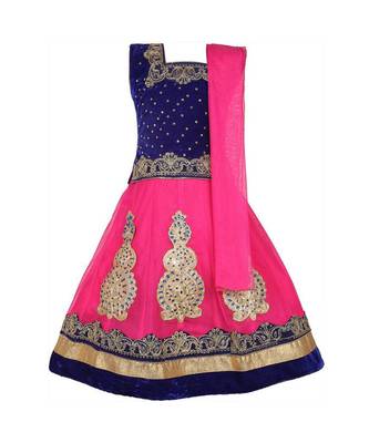 Pink Embroidered Net Stitched Kids Lehenga Choli 1
