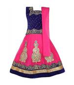 Pink Embroidered Net Stitched Kids Lehenga Choli