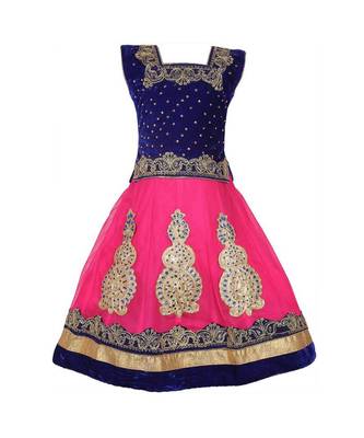 Pink Embroidered Net Stitched Kids Lehenga Choli 2
