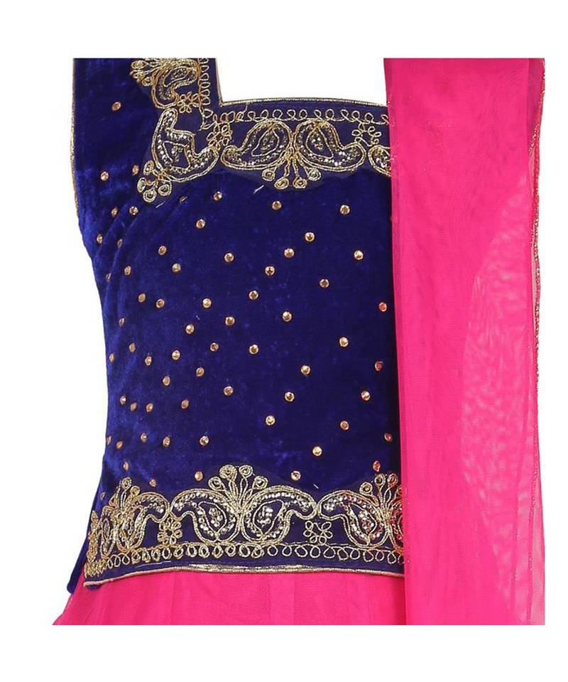 Pink Embroidered Net Stitched Kids Lehenga Choli