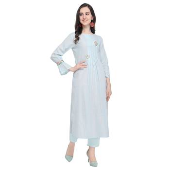 Sky blue plain polyester party wear kurtis 1