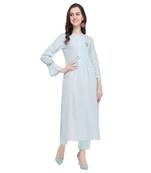 Sky blue plain polyester party wear kurtis