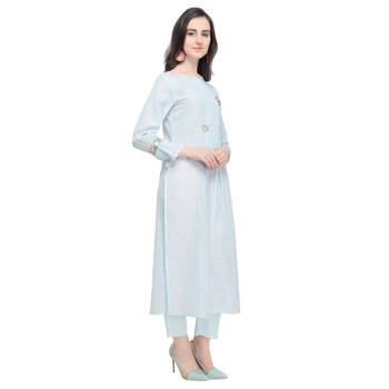 Sky blue plain polyester party wear kurtis 2