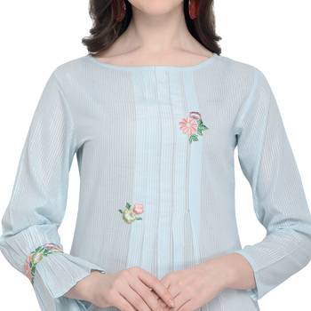 Sky blue plain polyester party wear kurtis 4