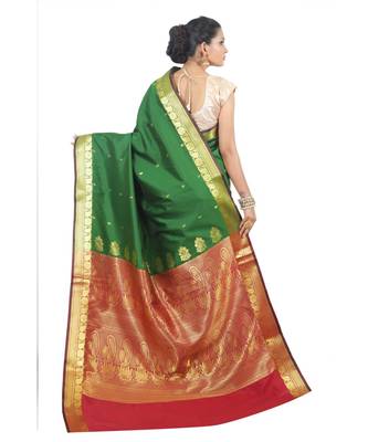 Green woven Banarasi Saree with blouse 3