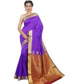 Purple woven Banarasi Saree with blouse