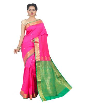 Pink woven Banarasi Saree with blouse 1