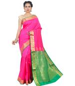 Pink woven Banarasi Saree with blouse