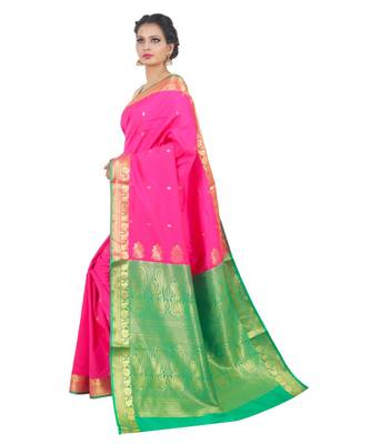 Pink woven Banarasi Saree with blouse 2