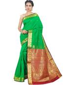 Green woven Banarasi Saree with blouse
