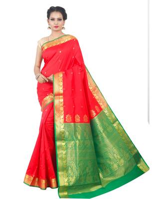 Red woven Banarasi Saree with blouse 1
